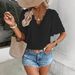 Women's Summer V-Neck Short Sleeve Blouse With Jacquard Lace Trim - Comfortable Loose Fit Casual Top_ecoleips.com