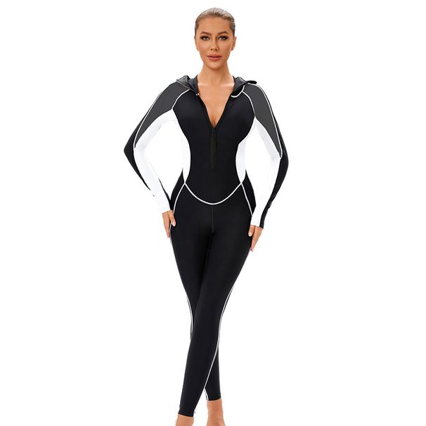 Women's Clothing New Color Matching One Piece Long Sleeved Sunscreen Women's Swimsuit Middle East Full Coverage Conservative Muslim Trousers Swimsuit_ecoleips.com