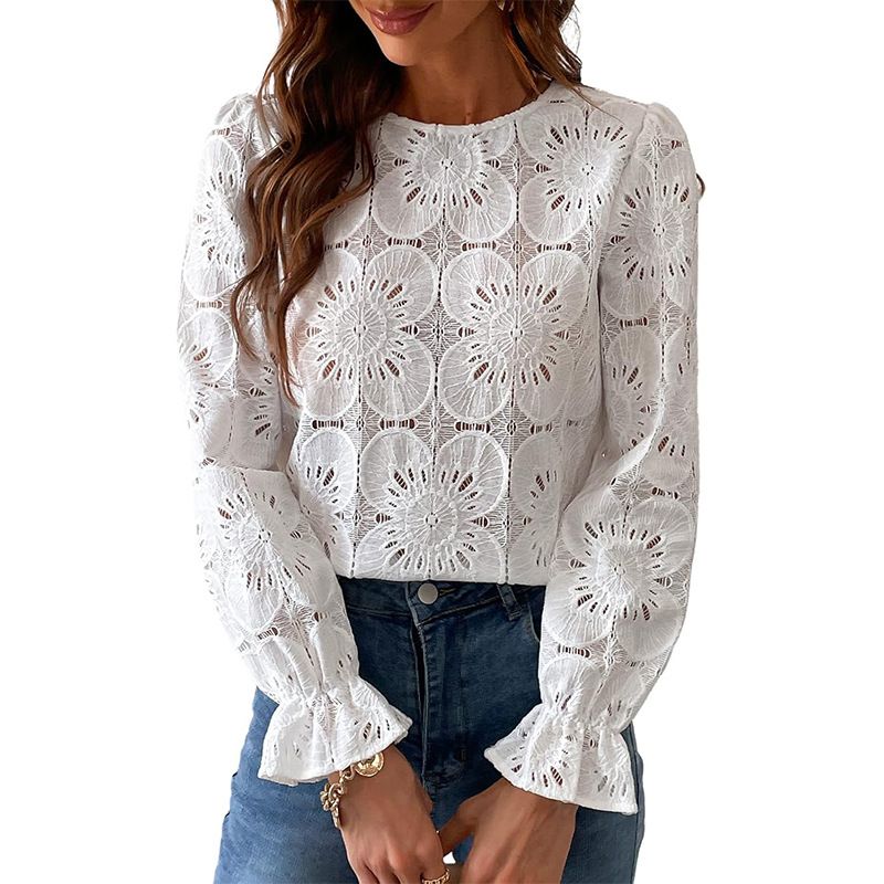 Women's Clothing Women's Clothing Spring And Summer Casual Hollow Lace Long Sleeved Shirt_ecoleips.com
