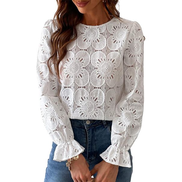 Women's Clothing Women's Clothing Spring And Summer Casual Hollow Lace Long Sleeved Shirt_ecoleips.com