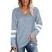 Clothing 2026 Cross-Border Trade European And American Women's Long Sleeve Color-Block V-Neck Loose Casual_ecoleips.com