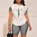 Summer Women's Short Sleeve Round Neck Temperament Digital Print Suit Clothing For Ladies_ecoleips.com