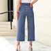 Women's Clothing High-Waisted Slimming Denim Jeans Versatile Solid Color Frayed Straight Leg Cropped Fashion_ecoleips.com