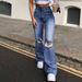 Women's Clothing Denim Wide Leg Trousers Ripped Jeans With Bootcut_ecoleips.com