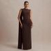 Women's Clothing Women's Sleeveless Long Dress Round Neck Pleated Waist Backless Style Ribbon Cape Evening Gown_ecoleips.com