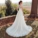2025 New Style High U Neck Lace Wedding Dress Long Sleeve Slimming a Line Long Train Simple Style for Travel Photography_ecoleips.com