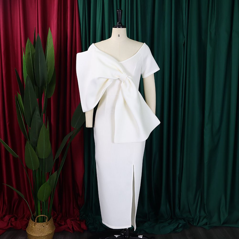 K Women's Sexy Big Bow Slit Dress With Hip Wrapped Skirt Dress_ecoleips.com