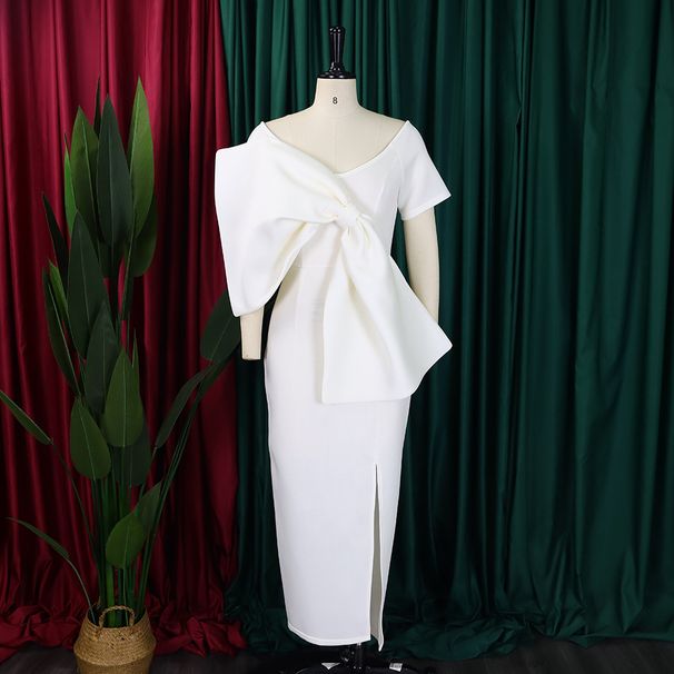 K Women's Sexy Big Bow Slit Dress With Hip Wrapped Skirt Dress_ecoleips.com