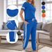 Women's Two Piece Set Round Neck Short Sleeve Loose Fitting Patch Top With Drawstring Cuffs Style Exclusive_ecoleips.com