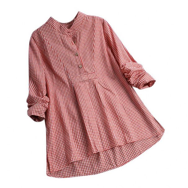 Aria Basics Aria Basics Cross-border 2024 European And American Foreign Trade Autumn Plaid Stand-up Collar Pullover Shirt Long-sleeve_ecoleips.com