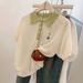 Contrast Color Thin Summer Ice Silk Short Sleeved Straight Shoulder T Shirt Female Loose Slim Top Polo Doll Collar Knitted_ecoleips.com