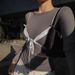 Women's Korean Style Lace Patchwork T-Shirt Spring Low V Neck Bow Detail Slim Fit Sexy Top Alluring Revealing Collarbone_ecoleips.com