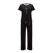 Women's Casual Floral Print Lounge Set – Oversized Short Sleeve Tee & Relaxed Pants (Black/White, S-XL, Breathable Cotton Two-Piece Outfit)_ecoleips.com