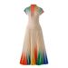 Women's Clothing rainbow print short sleeved loose skirt women's two piece suit_ecoleips.com