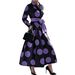 Women's V-Neck Long Sleeve Floral Dress – Elegant Printed Midi Dress For Spring & Fall (Violet, S-XXL)_ecoleips.com