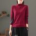 A Loose, Semi-High-Neck, Long-Sleeved T-Shirt With German Velvet Embroidery, Artistic And Versatile Style, For Women's A_ecoleips.com