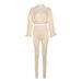 Women's European American Style Sexy Crop Top And High Waisted Pants Set Solid Color Drawstring Waist Zipper Tight Outfit_ecoleips.com