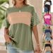 Women's Casual Striped Color Block T-Shirt Round Neck Pullover Short Sleeve Spring/Summer New Fashion European American Style_ecoleips.com