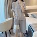Women's Clothing Two Piece Sportswear Set Korean Style Waffle Print Striped Polo Shirt And Shorts Casual Outfit_ecoleips.com