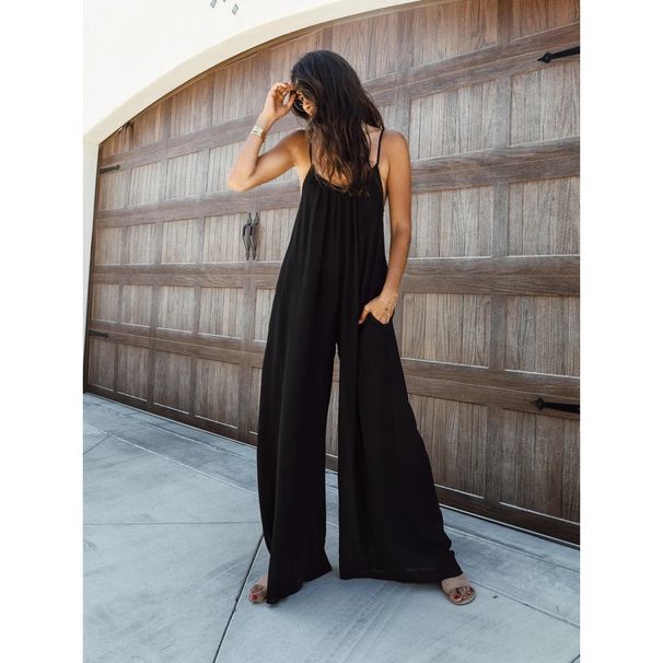 Women's Clothing Sexy V-neck halter loose jumpsuit home casual holiday style jumpsuit woman_ecoleips.com