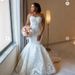 African Asuwebi White Mermaid Wedding Dress With Sheer Neck, Full Sleeves, Beaded Pearls, Vintage Elegant Bridal Gown_ecoleips.com