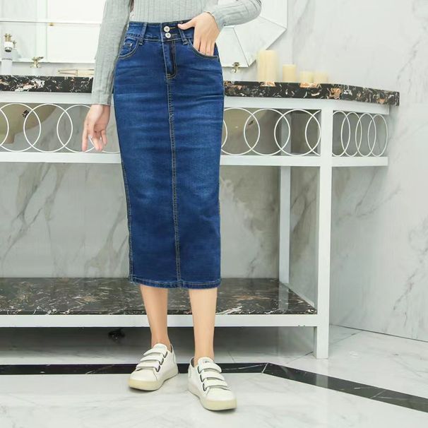 Exclusive Cross-border Sales, European American Style 2024 Summer-autumn Slim-fit High-waisted Stretch Denim Skirt For_ecoleips.com