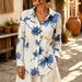 Women's Retro Ink Painting Print Lapel Loose Long Sleeve Blouse Breathable New_ecoleips.com