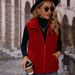 Women's lapel sleeveless loose striped zipper plush casual vest jacket_ecoleips.com