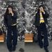CE Straight Corduroy Jeans For Women, Navy Blue, High-waisted, Loose, Casual, Wide-leg, European And American Style,_ecoleips.com