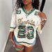2025 European And American Foreign Trade Cross-border Jersey New Style Women's Loose Casual V-neck Mesh Short-sleeve_ecoleips.com