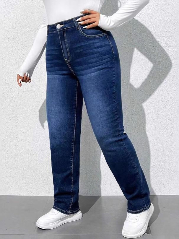 K Fashionable Casual Elastic Denim Straight Leg Pants_ecoleips.com
