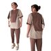 Women's Clothing Autumn New Contrast Striped Strappy Short Sleeved Tops Casual Trousers Suits Women's Clothing_ecoleips.com