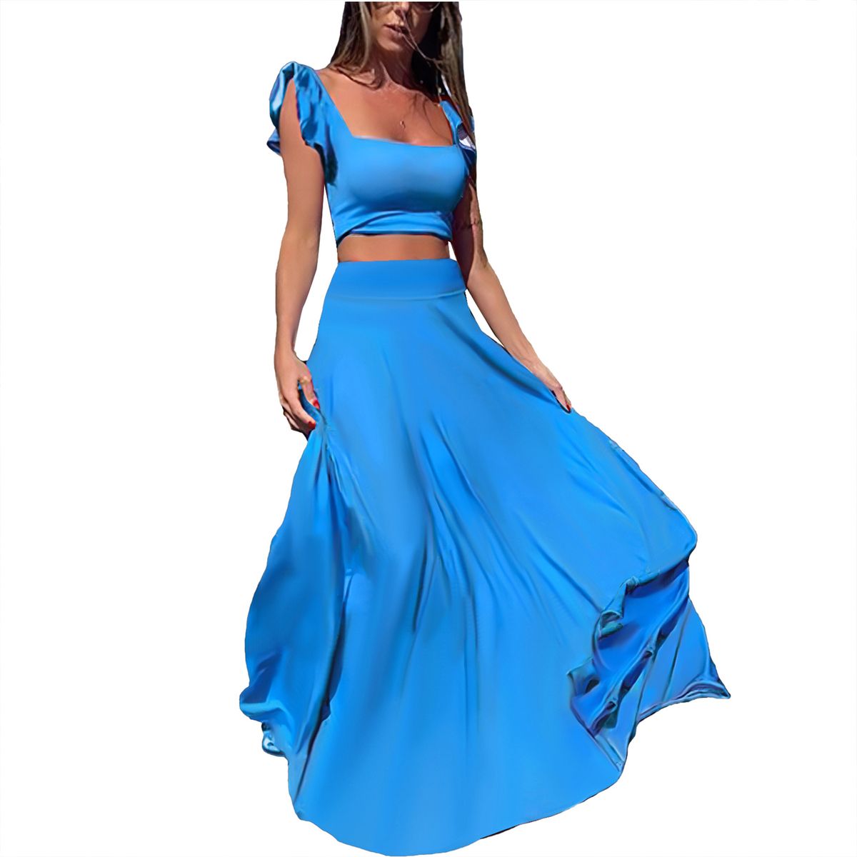 Women's Clothing Sexy Elegant Elastic Lace Solid Color Long Skirt Two Piece Suit_ecoleips.com