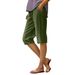 Women's High Waist Capri Pants Loose Fit Breathable Cotton Linen Blend Casual Trousers with Side Pockets And Seam Decoration_ecoleips.com