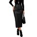 Women's Solid Color PU Leather Midi Skirt – Elegant Casual Office Pencil Skirt For All Seasons_ecoleips.com