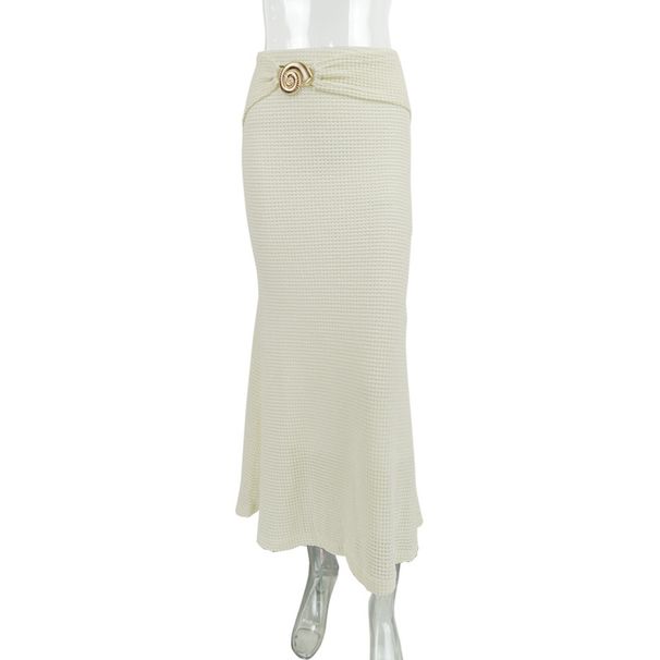 Women's High-Waisted Full Skirt Beachwear Summer Elegant Textured Skirt With Conch Shell Metallic Accessories_ecoleips.com