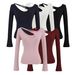 Women's Off-Shoulder Long Sleeve T-Shirt – Sexy Cutout Design, Slim Fit & Versatile (Black/White/Pink/Red/Tibetan Blue, S/M)_ecoleips.com