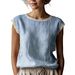 Women's Retro Lace Trimmed Sleeveless Top, Breathable Linen-Blend Round Neck Blouse For Casual Wear_ecoleips.com