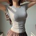 Women's Clothing Solid Color Round Neck Tight Short Sleeve Top Female Slim Thread T Shirt_ecoleips.com