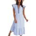 2026 European And American Fashion Casual Style Color-Block Striped V-Neck Flutter Sleeve_ecoleips.com