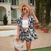 Women's Floral Print Short-Sleeved Shirt With Elastic Waistband And Shorts-A Stylish And Versatile Outfit_ecoleips.com