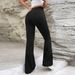 Voya Women's European And American 2026 Casual Sports For Women Summer New V-Waist Slimming Flared Long Pants_ecoleips.com