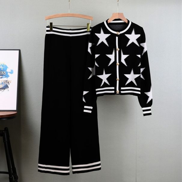K Women's Long-sleeved Cardigan With Wide-leg Pants, Age-reducing, Slim-fitting, Knitted Two-piece Set_ecoleips.com