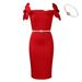 Elegant Floral Stretch Polyester Cocktail Dress Bodycon with 3D Flower Appliqués Waist Belt V-Neck High Waist S-XXXL_ecoleips.com