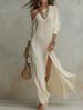 Elegant Long Sleeve Knitted Dress With Side Slit For Women, Summer New Arrival, Versatile Casual & Office Wear_ecoleips.com
