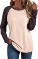 Verve 2025 Women's Round Neck Long Sleeve Patchwork T-Shirt Fashion Pocket Versatile Shirt_ecoleips.com