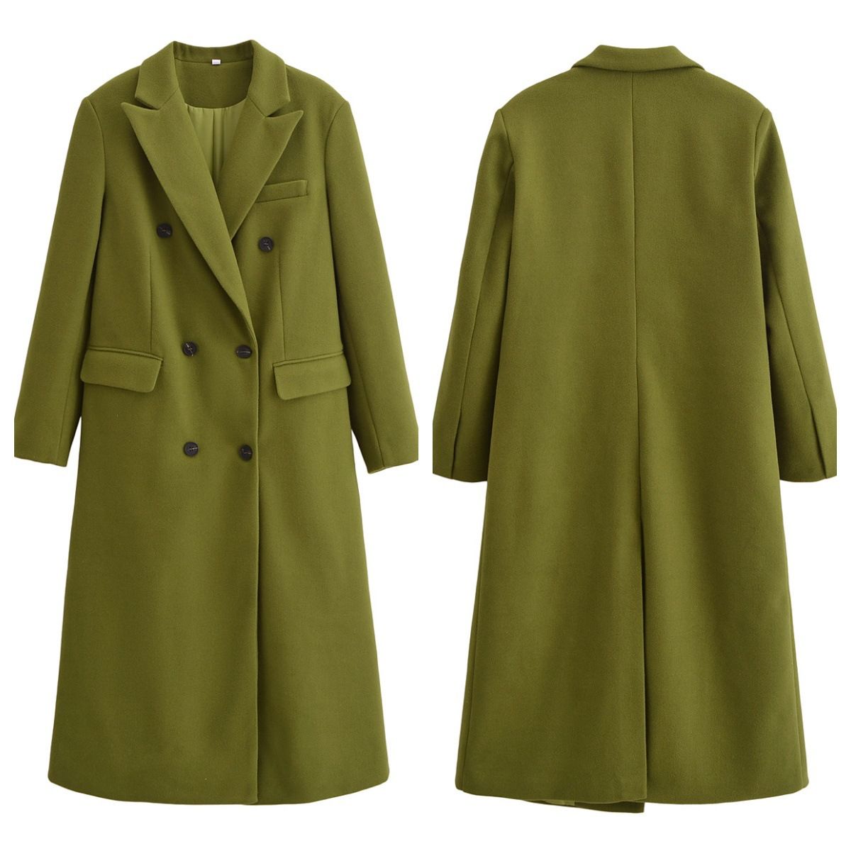 Double-breasted Army Green Long Coat Woolen Coat Women's Loose And Versatile Modern Fashionable Atmosphere Autumn And Winter New_ecoleips.com