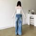 Irregular Ruffled Ribbon Off-Shoulder Slim Fit T-Shirt Sexy Unique Design Early Autumn Top For Women_ecoleips.com