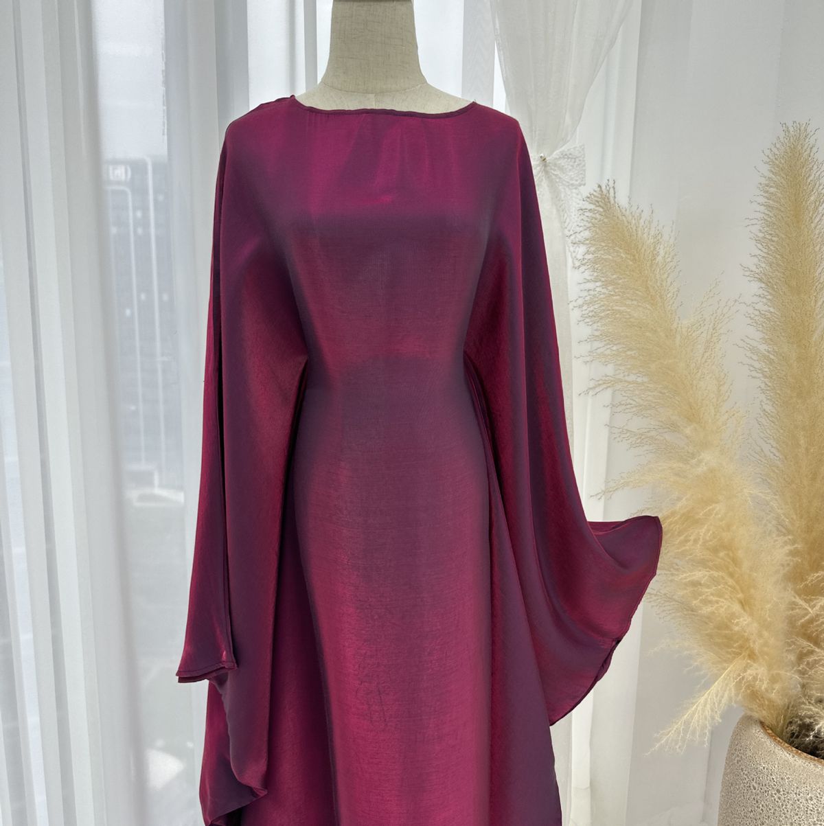 Modest Abaya Dress Women's Plus Size Glitter Dress Wine Red Spring Summer Party Robe Fashion England Style_ecoleips.com