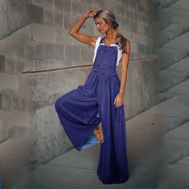 Women's Clothing Summer New Women's Loose Side Pocket Sleeveless Ladies Denim Overalls_ecoleips.com